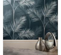 Sud Spiaggia Palma Foglia Fine Decor Parati Blu Navy Metallico Mica FD42681