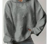 Sudadera con capucha y cordón de manga caída de hombros para mujeres más tamaño , con relieve de estrellas sólidas en la manga 1XL,2XL,3XL,4XL,5XLColore unicoTessuto