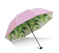 SudaTek Albero Verde Ombrello pieghevoli, Anti UV Ombrello UPF 50 + Doppio strato Ombrello Pioggia Pieghevole Mini Resistenti Pink (rosa)