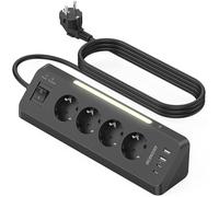 SUDEERY Ciabatta elettrica angolare con USB (2 Type-C), 4 prese da scrivania multiple con interruttore, presa angolare di distribuzione con LED per cucina (nero)