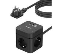 SUDEERY Ciabatta elettrica con USB C, 3 prese, a cubo, con interruttore singolo, con cavo da 2 m, 1 spina multipla USB di tipo C, per ufficio, casa, viaggi (nero)