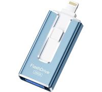 SUDEHO MFi Certified 256 GB Pendrive per iPhone, 4 in 1 Memoria esterna Pen Drive, USB 3.0 Flash Drive per salvare più foto video, USB c Flash Drive per iPad/iOS/Android/Mac/PC,Blu