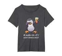 Sudo RM RF Dont Drink And Root informatico Tux Linux Coding Maglietta, Donna Plus-Size, Grigio Scuro, 2X