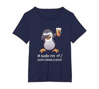 Sudo RM RF Dont Drink And Root informatico Tux Linux Coding Maglietta, Donna Plus-Size, Navy, 2X