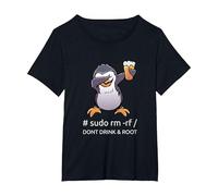Sudo RM RF Dont Drink And Root informatico Tux Linux Coding Maglietta, Donna Plus-Size, Nero, 1X