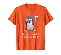 Sudo RM RF Dont Drink And Root informatico Tux Linux Coding Maglietta, Uomo, Arancio, L