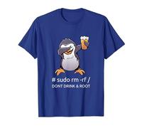 Sudo RM RF Dont Drink And Root informatico Tux Linux Coding Maglietta, Uomo, Blu Reale, L