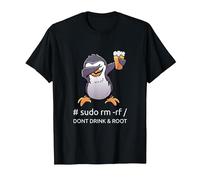 Sudo RM RF Dont Drink And Root informatico Tux Linux Coding Maglietta, Uomo, Nero, L
