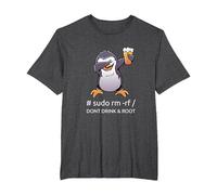 Sudo RM RF Dont Drink And Root informatico Tux Linux Coding Maglietta, Uomo Taglie Grandi, Grigio Scuro, 2X Tall
