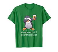 Sudo RM RF Dont Drink And Root informatico Tux Linux Coding Maglietta, Uomo, Verde Mela, L