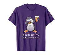 Sudo RM RF Dont Drink And Root informatico Tux Linux Coding Maglietta, Uomo, Viola, L