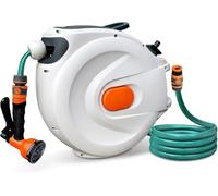 SUDOO Avvolgitubo da giardino, montaggio a parete, 8 in 1, ugello retrattile per giardino, retrattile, blocco automatico, riavvolgimento automatico, fissaggio a parete, girevole a 180°, irrigazione