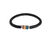 SueaLe Braccialetti da uomo fatti a mano in pelle nera, stile vintage, punk, intrecciati, arcobaleno, braccialetti arcobaleno, Misura unica, come descritto