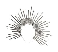 SueaLe Cerchietto per capelli artistico con fiore punk, accessorio per adulti, con rosetta e fiore, per cosplay e cameriera