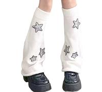 SueaLe Scaldamuscoli per donne ragazze giapponesi Lolitas Warmer Star Knit calzini lunghi copertura gotica calze Lolitas caviglia abito, bianco, Taglia unica