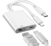Suejezt Adattatore da USB-C e Lightning a HDMI per iPhone, 4K@60Hz 100W Adattatore USB-C a HDMI per iPhone 17/16/15/14/iPad/MacBook, Adapter ipad a HDMI Certificato MFi per TV/Proiettore/Monitor