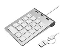 Suejezt Mini Tastierino Numerico USB, U-SB A/USB C Tastiera Numerica Ergonomico Portatile Numpad con 3 U-SB 2.0 Porte, 18 Tasti Office Calcolo per Macbook, Laptop, Notebook, Desktop, Computer, PC