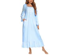 Suelinvy Camicia da notte da donna a maniche lunghe con ricami vittoriani camicie da notte con volant carino abito da notte pigiama vestito S-XXL, W-azzurro, L