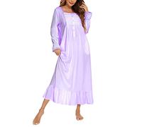 Suelinvy Camicia da notte da donna a maniche lunghe con ricami vittoriani camicie da notte con volant carino abito da notte pigiama vestito S-XXL, Porpora, XXL