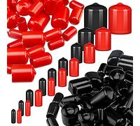 Sueooudh 156 Pezzi Flessibile Estremità Tappi Bullone Vite Gomma Filetto Protezioni Colline 9 Dimensioni Forma 2/25 4/5 (Nero, Rosso)