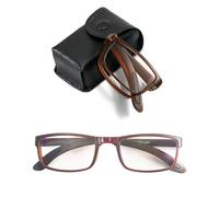 Suertree Occhiali da lettura pieghevoli, filtro luce blu, occhiali TR90, effetto occhi, anti-blu, aiuto visivo per uomo e donna, colore marrone, con custodia portatile in PU + 2,0X