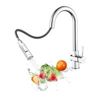 Süßren Rubinetto da cucina, ad alta pressione con doccetta estraibile, girevole a 360°, con due tipi di getto d'acqua, in acciaio inox, cromato