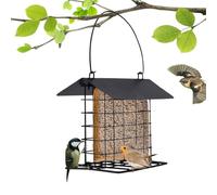 Suet Feeder - Hanging Metal Bird Cage, Squirrel Resistant Outdoor Station, Easy Refill Feeding Design for Garden Yard Balcony Wildlife Habitat, Bird Feeder Accessory, Black Mesh Frame