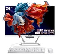 suevery PC desktop FHD All-in-One da 24 pollici, Core i5 16 GB RAM 512 GB SSD, computer da 23,8 pollici 1080p per desktop, webcam WiFi 6 HDMI HD, compatto AIO per casa, ufficio, uso quotidiano con