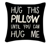 Sufamb Hug This Pillow Until You Can Hug Me, federa per cuscino decorativa, 45,7 x 45,7 cm, regalo di compleanno per fidanzato, fidanzata, relazioni a lunga distanza, regali di San Valentino (nero)