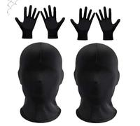 SUFANG Maschera Integrale per Halloween - 2 Maschere Senza Volto e 2 Guanti - Maschera Integrale Testa Nera Unisex per feste di Halloween, Cosplay, Mardi Gras