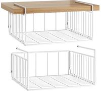 SUFAUY 2 Pack Under Cabinet Shelf Basket, Hanging Wire Rack Storage Baskets Holds up to 22lbs for Pantry Organizer or Refrigerator, White