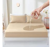 Sufdari Coprimaterasso impermeabile super king, 180 x 200 cm, lenzuolo con angoli profondi 30 cm, coprimaterasso con elastico in gomma, marrone chiaro