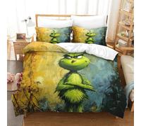 SUFFERBOW 3D Con Stampa Di Grinch Set Di Biancheria Da Letto 3 Pezzi Copripiumino Morbida Microfibra Per Ragazzi E Ragazze,coppie,camera Da Letto,decorazione Super King（260x220cm）