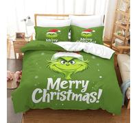 SUFFERBOW Stampa 3D Grinch Biancheria Da Letto 3 Pezzi Set Copripiumino Con Chiusura A Cerniera Per Ragazzi E Ragazze,coppie,camera Da Letto,decorazione Single（140x200cm）