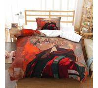 SUFFERBOW Stampa 3D Katsuki Bakugo Biancheria Da Letto 2 Pezzi Set Copripiumino Con Chiusura A Cerniera Per Ragazzi E Ragazze,coppie,camera Da Letto,decorazione Single(135x200cm)