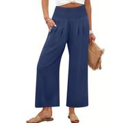 Sufficientn - Pantaloni Palazzo Continentau, da donna, con punto smock in vita, gamba larga, abbigliamento casual per vacanze al mare, Blu scuro, XXL