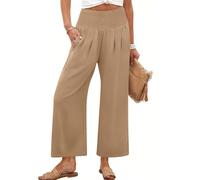 Sufficientn - Pantaloni Palazzo Continentau, da donna, con punto smock in vita, gamba larga, abbigliamento casual per vacanze al mare, Cachi scuro, L