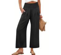 Sufficientn - Pantaloni Palazzo Continentau, da donna, con punto smock in vita, gamba larga, abbigliamento casual per vacanze al mare, Nero , M