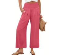 Sufficientn - Pantaloni Palazzo Continentau, da donna, con punto smock in vita, gamba larga, abbigliamento casual per vacanze al mare, rosa, L
