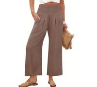Sufficientn - Pantaloni Palazzo Continentau, da donna, con punto smock in vita, gamba larga, abbigliamento casual per vacanze al mare, Marrone, XXL