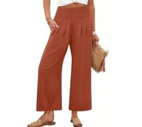 Sufficientn - Pantaloni Palazzo Continentau, da donna, con punto smock in vita, gamba larga, abbigliamento casual per vacanze al mare, Rosso, XL