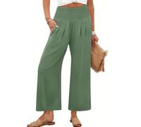 Sufficientn - Pantaloni Palazzo Continentau, da donna, con punto smock in vita, gamba larga, abbigliamento casual per vacanze al mare, Verde, XXL