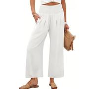 Sufficientn - Pantaloni Palazzo Continentau, da donna, con punto smock in vita, gamba larga, abbigliamento casual per vacanze al mare, bianco, XL