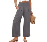 Sufficientn - Pantaloni Palazzo Continentau, da donna, con punto smock in vita, gamba larga, abbigliamento casual per vacanze al mare, grigio, M