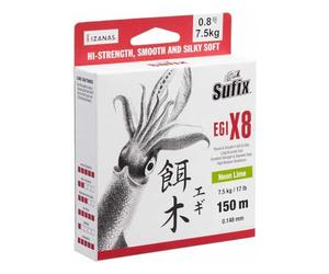 Sufix Tresse 8 Brins Egi X8-150m - D.0.14mm - R.7.5Kg - Neon Chartreuse - SEG148CH150 - ASU640834