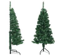 Sufrk Albero di Natale Artificiale ad Angolo con Supporto Verde 150 cm PVC-Albero di Natale Luminoso Led Luci con Giochi di Luce Struttura in Metallo Decorazione Natalizia Design Minimal Artificiale A