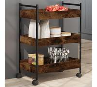 Sufrk Carrello da Cucina Rovere Fumo 50x30x70 cm in Legno Multistrato-Carrello di Servizio Cucina con Ruote Mobiletto,Credenza Portavivande Mobile in Legno e Metallo Moderno