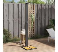 Sufrk Doccia da Esterno Nera 50x55x224cm in Polyrattan e Legno Acacia, Con Pedana e Soffione, Rustico - Per Piscina, Campeggio, Giardino