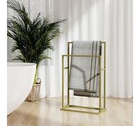 Sufrk Portasciugamani da Pavimento Oro 48x24x78,5 cm in Ferro,Piantana Porta Asciugamani a 3 Braccia,Acciaio,Metallo Cromato Antiruggine,Portasciugamani da Terra con Base Pesante