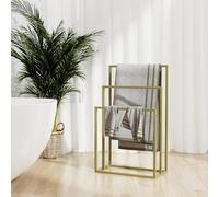 Sufrk Portasciugamani da Pavimento Oro 48x24x79cm in Ferro,Piantana Porta Asciugamani a 3 Braccia,Acciaio,Metallo Cromato Antiruggine,Portasciugamani da Terra con Base Pesante